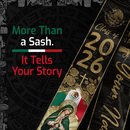 Mexican Graduation Stole Aztec Eagle Virgin Mary Rose Flag Custom Sash 2026