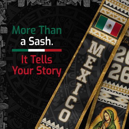 Mexican Graduation Stole Mexico Sash Aztec Virgin Mary Gold Pattern 2026