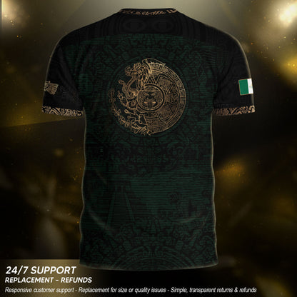 Mexico Heritage Dark Green Gold Vintage Athletic Aztec Calendar Soccer Jersey