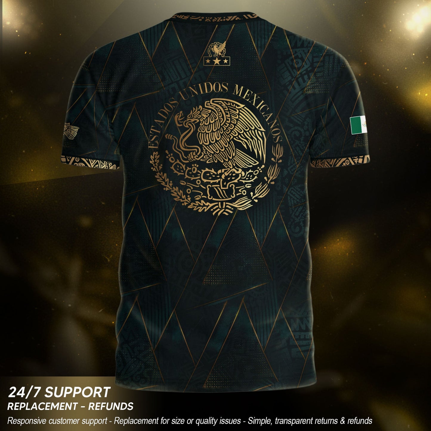Mexico Heritage Dark Green Gold Vintage Tribal Aztec National Soccer Jersey