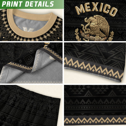 Mexico Soccer Jersey Kids Set Black Gold Aztec Calendar Youth Football Shirt Shorts