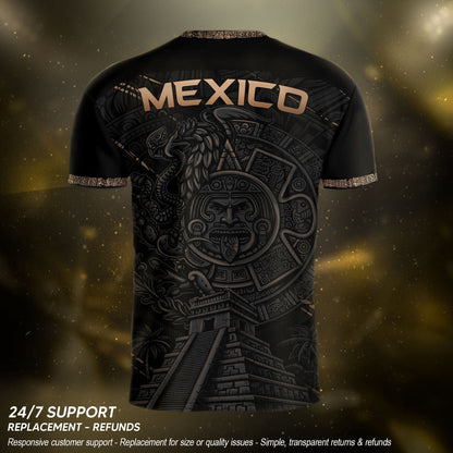 Mexico Heritage Orgullo Mexicano Black Aztec Pyramid Calendar Vintage Soccer Jersey
