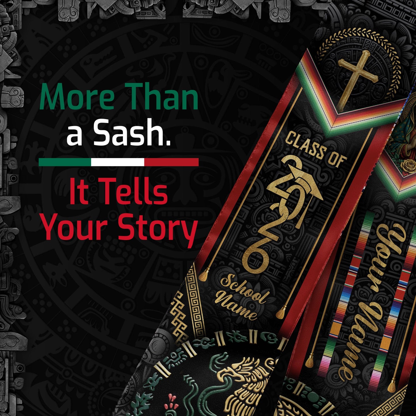 Mexican Style Graduation Stole 2026 Custom Graduation Sash Personalized Stoles for Graduation Mexico