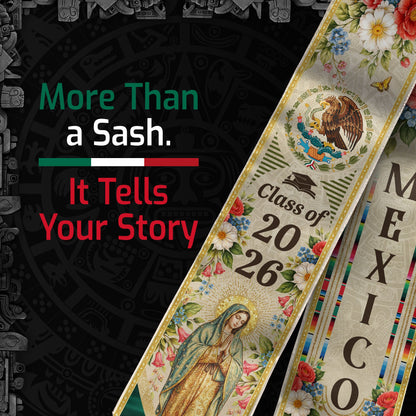 Mexican Graduation Stole 2026, Our Lady of Guadalupe & Eagle Flower Heritage