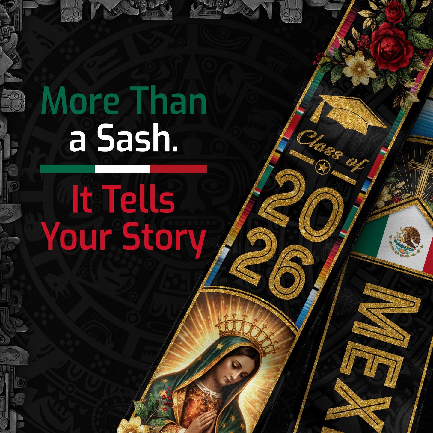 Mexican American Flag Graduation Stole Class of 2026 Mexican Sash Stoles for Graduation