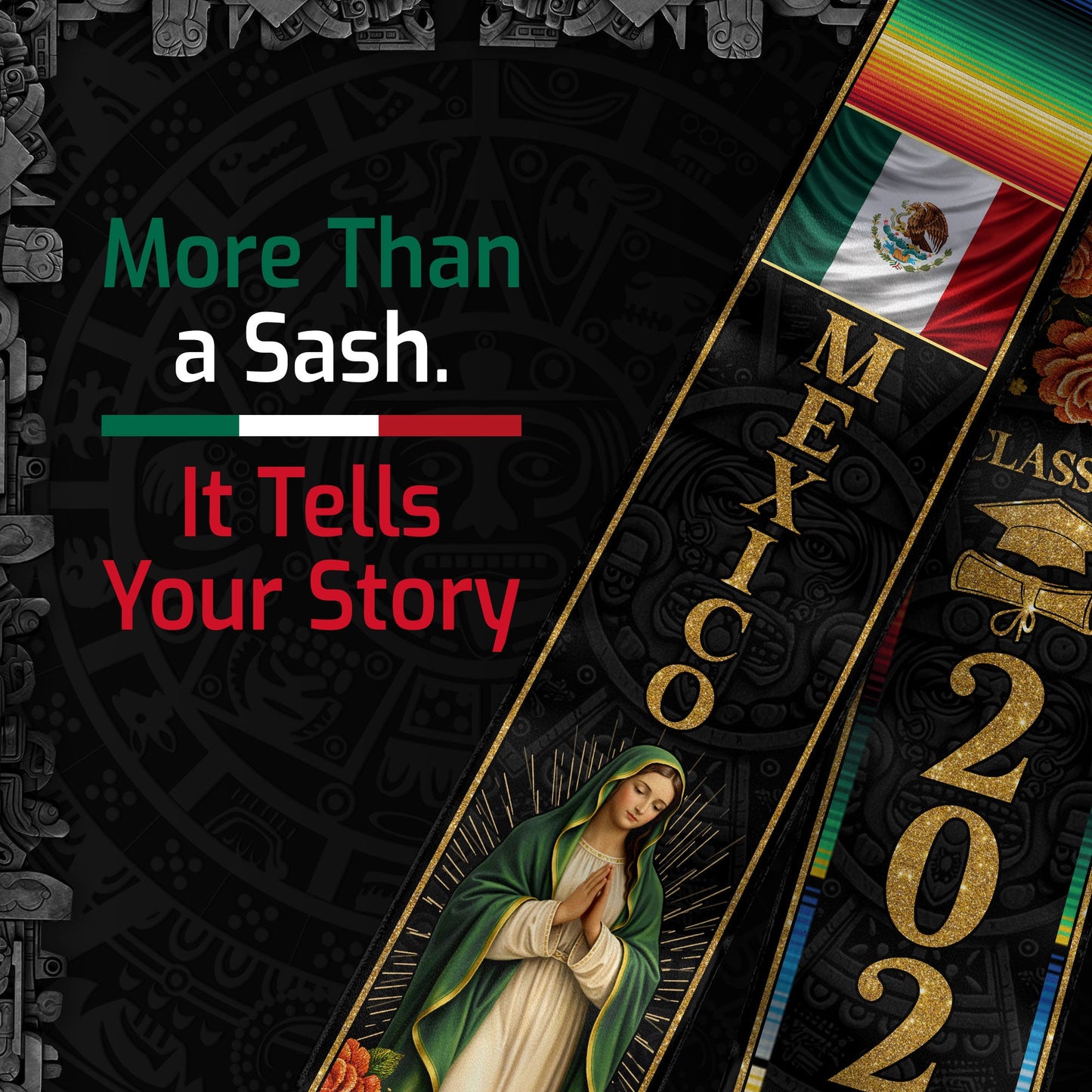 Class of 2026 Mexican Graduation Stole Mexican American Flag Sash for Graduation