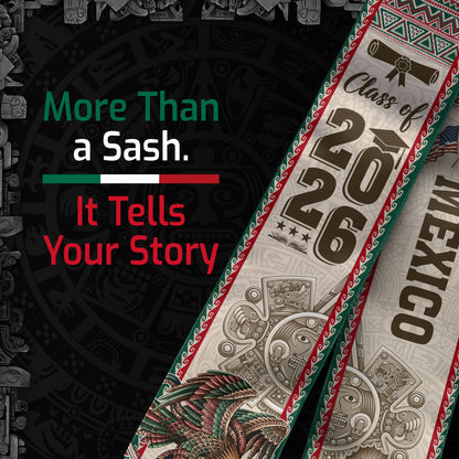 Graduation Stole Class of 2026 Mexico Aztec Guadalupe Hispanic Cultural Sash Gift