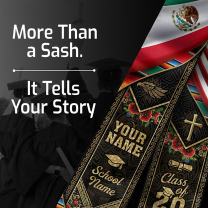 Custom Mexico USA Graduation Stole 2026 Virgin of Guadalupe Mexican American Heritage Sash