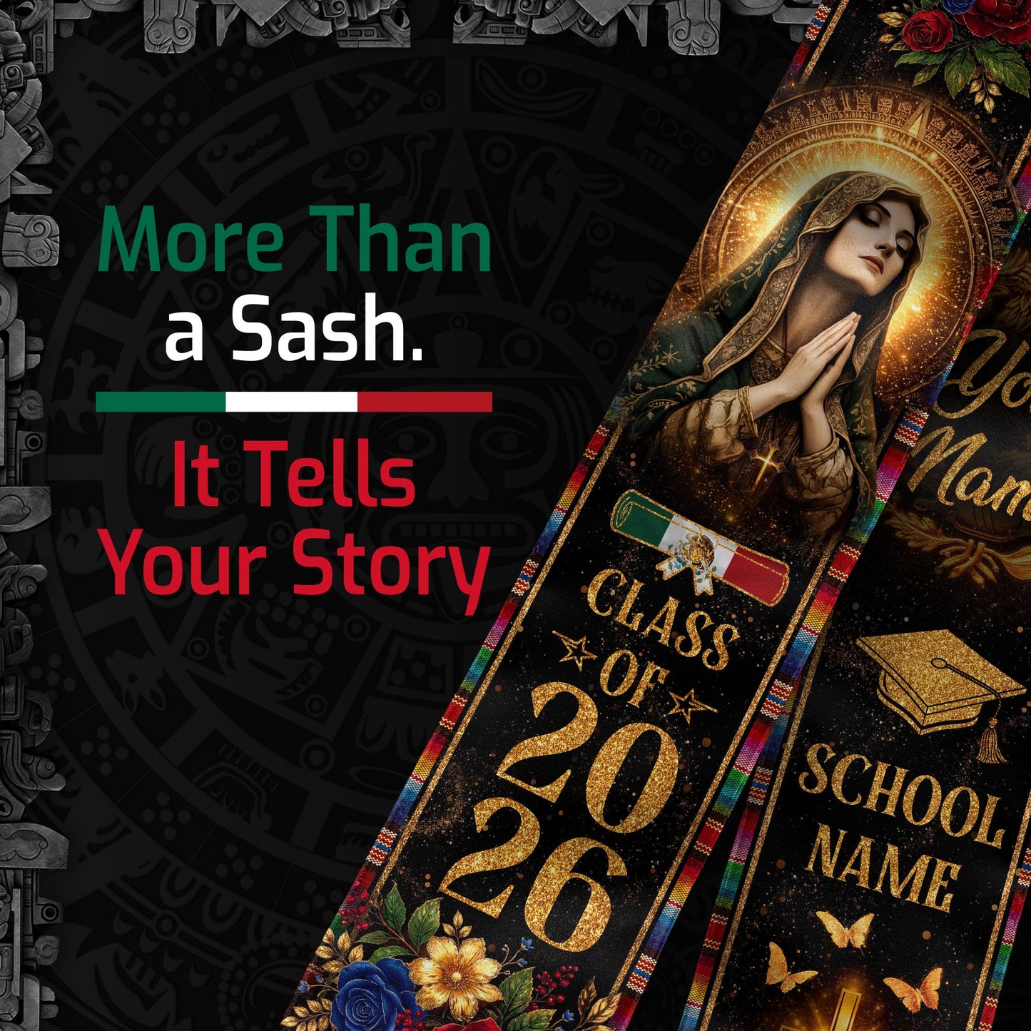 Mexican Graduation Stole 2025 Custom Name Mexico Graduation Sash Personalized
