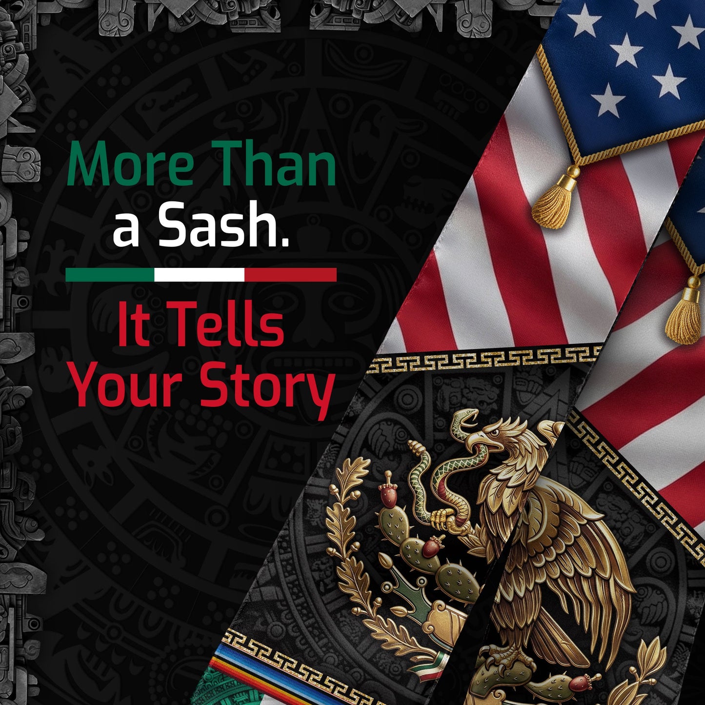 Mexican American Graduation Stole - Aztec Eagle Heritage Sash Gift