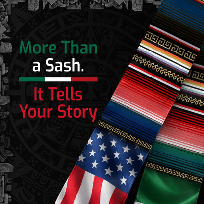Mexican Heritage Graduation Stole - Aztec Eagle & Pyramid Heritage Sash