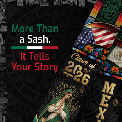 Mexican Graduation Stole 2026, Graduation Sash Mexico, Virgen de Guadalupe Mexican Stole, Mexico Graduation Sash