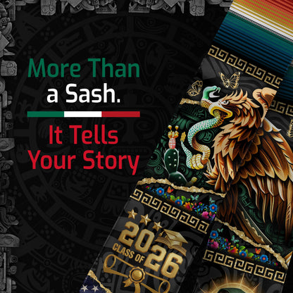 Mexican Graduation Stole 2026, Graduation Sash Mexico, Eagle Serpent Mexican Flag Stole, Mexico Graduation Sash