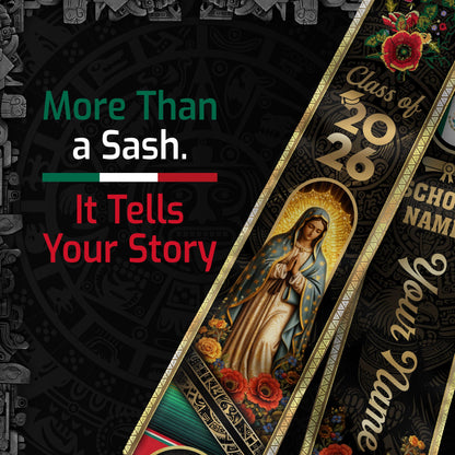 Mexico Class of 2026 Graduation Stole Custom Name Guadalupe Cross Sash