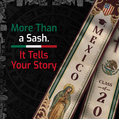 Mexico Graduation Stole 2026 Our Lady of Guadalupe Cross Catholic Classic Design