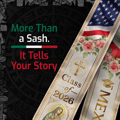 Mexican American Graduation Stole 2026 - Mexico USA Flag Heritage Sash