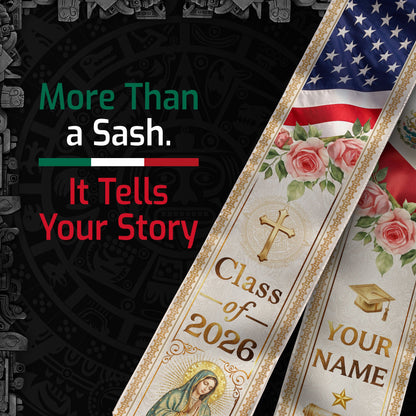 Custom Mexican Graduation Stole 2026 Virgin Mary Aztec Eagle Name School Sash