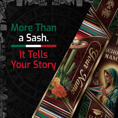 Custom Mexican Graduation Stole 2026 Virgin Mary Cactus Sombrero Name School Sash
