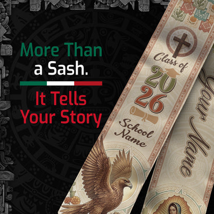 Custom Mexico Graduation Stole 2026 - Our Lady of Guadalupe & Eagle Heritage Sash