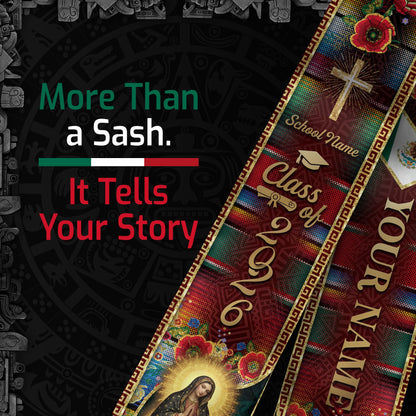 Custom Mexican Heritage Graduation Stole 2026 Virgin Mary Serape Eagle Sash