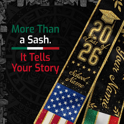 Personalized Mexico USA Golden Tassels Edition Class of 2026 Graduation Stole
