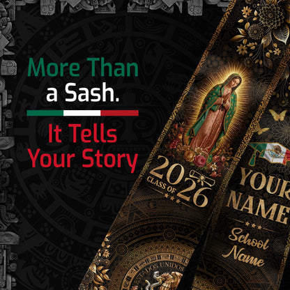 Mexico Graduation Stole 2026 Virgen De Guadalupe Personalized Grad Sash