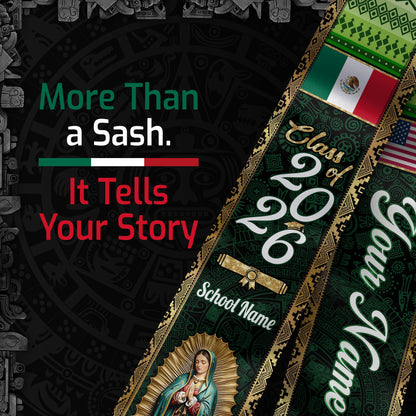 Mexico Graduation Stole 2026 Emerald Green Virgin Mary Personalized Mexican Sash