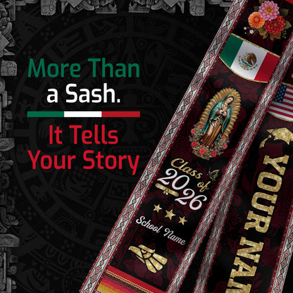 Mexico USA Flag Graduation Stole 2026 Custom Burgundy Guadalupe Mexican Sash