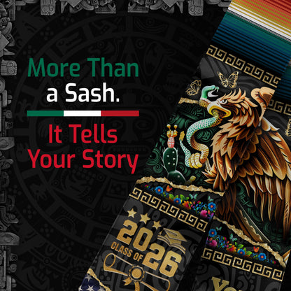 Custom Aztec Eagle Mexico Graduation Stole Tassel Class of 2026 Mexican American Sash