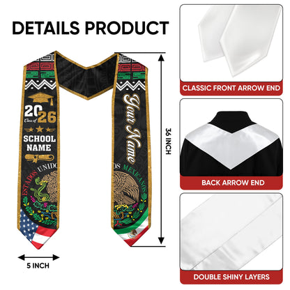 Personalized Mexico Sash 2026 for Graduate, Custom Mexican Graduation Stole