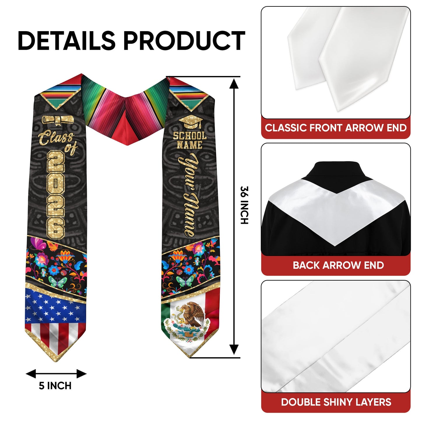 Mexico Stole 2026 Custom, Mexican Graduation Sash, Personalized Graduate