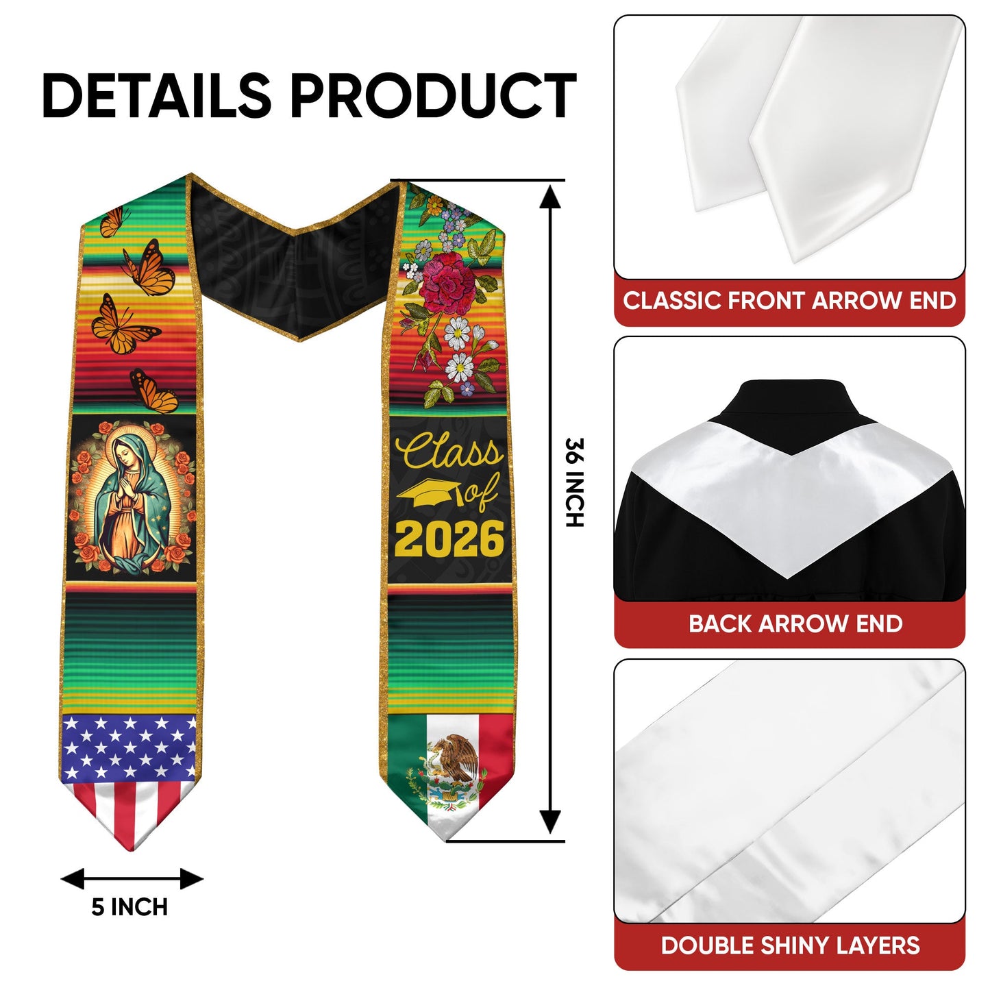 Stole Mexican Mexico 2026, Graduation Sash for High School College