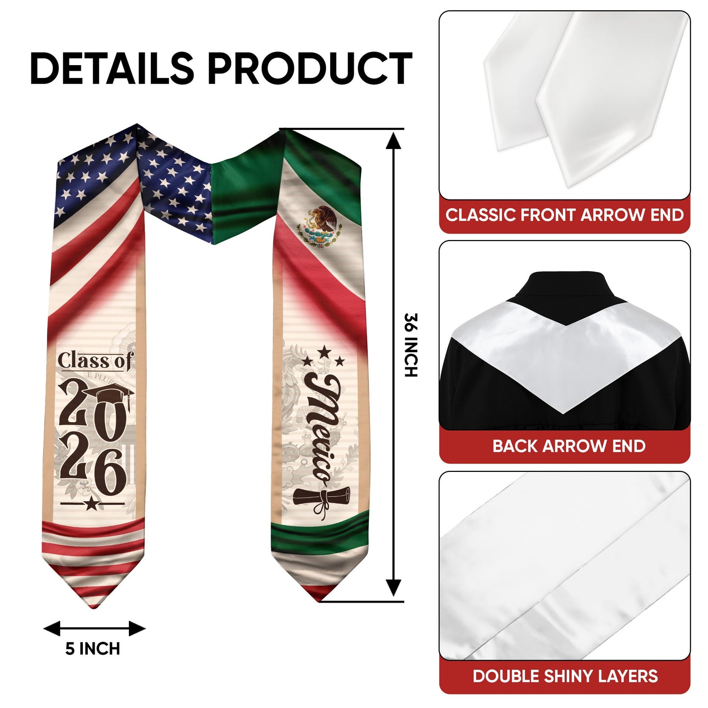 Mexican Graduation Sash Mexico 2026, Stole for Graduate Ceremony