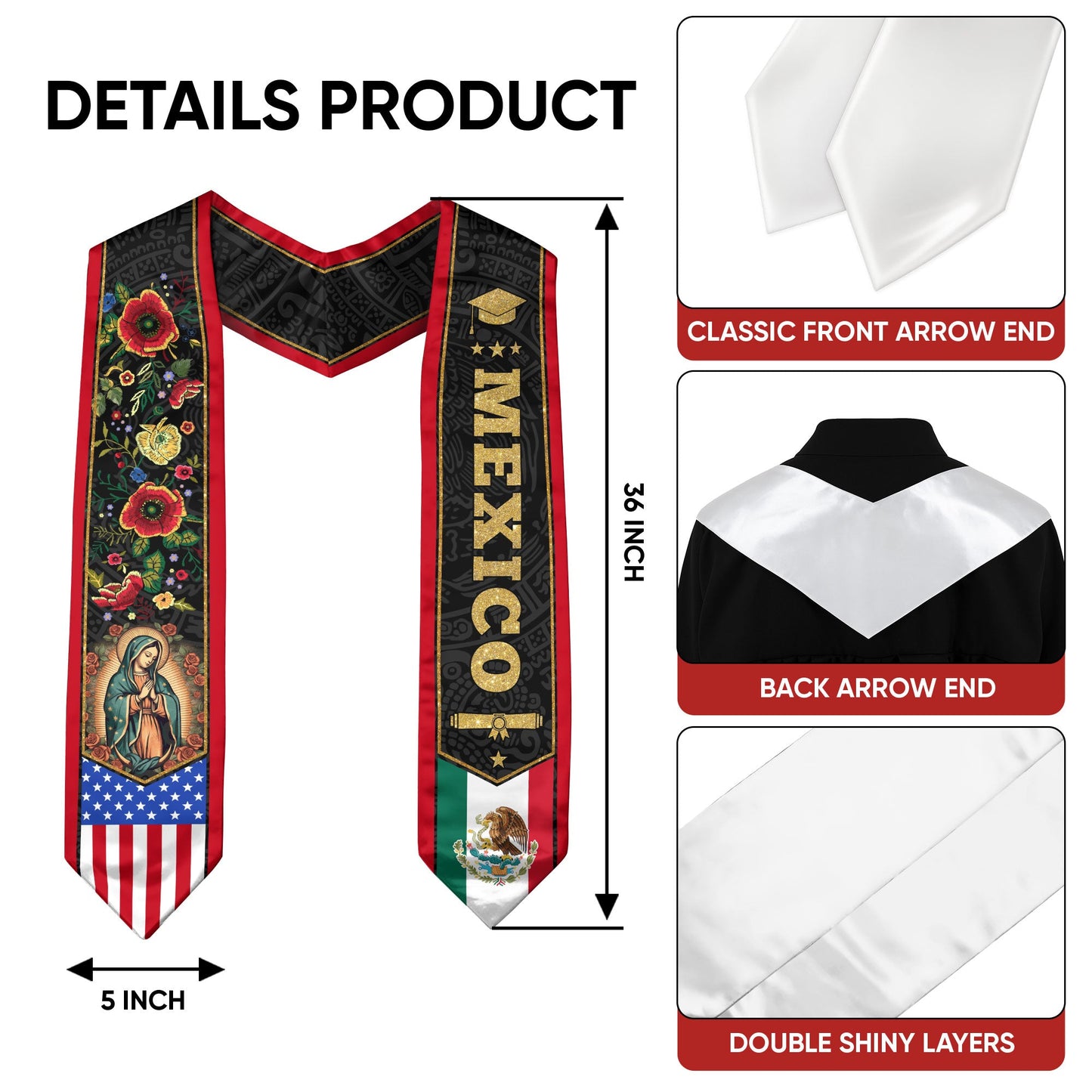 Mexico Stole Graduation 2026, Mexican Sash for Proud Graduate