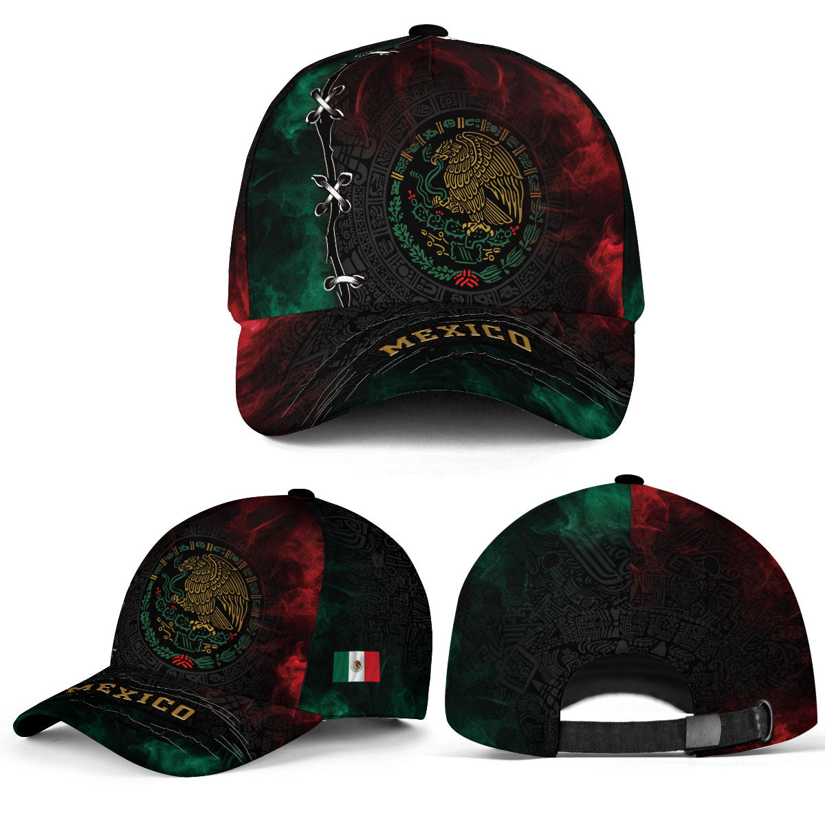 Mexico Aztec Heritage Hat 2-Pack Bundle – Flag Eagle Serpent + Flag Eagle Calendar Pride Roots