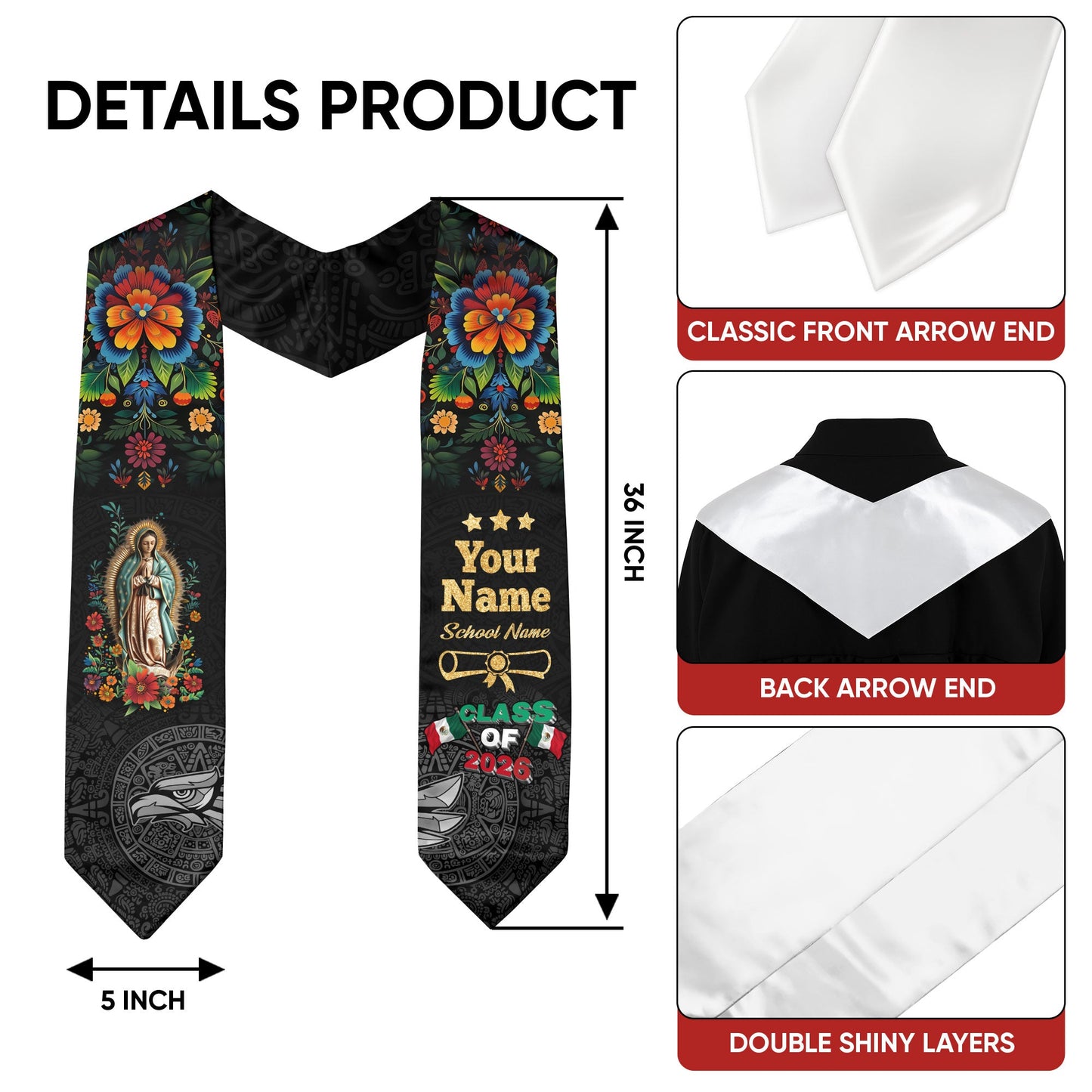 Custom Mexican Graduate Stole 2026, Personalized Mexico Sash for Graduation