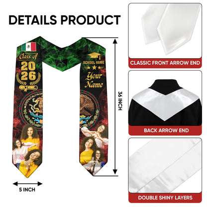 Mexican Aztec Custom Photo Stole 2026, Graduation Sash Mexico for Proud Graduate