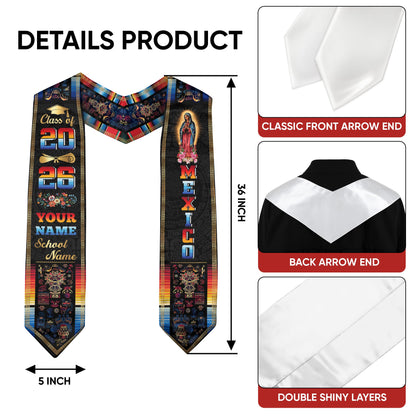 Mexican Aztec Graduation Stole 2026, Custom Mexico Sash for Graduate Celebration