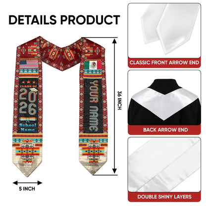 Custom Mexico Aztec Sash 2026, Mexican Graduation Stole for Graduate Day