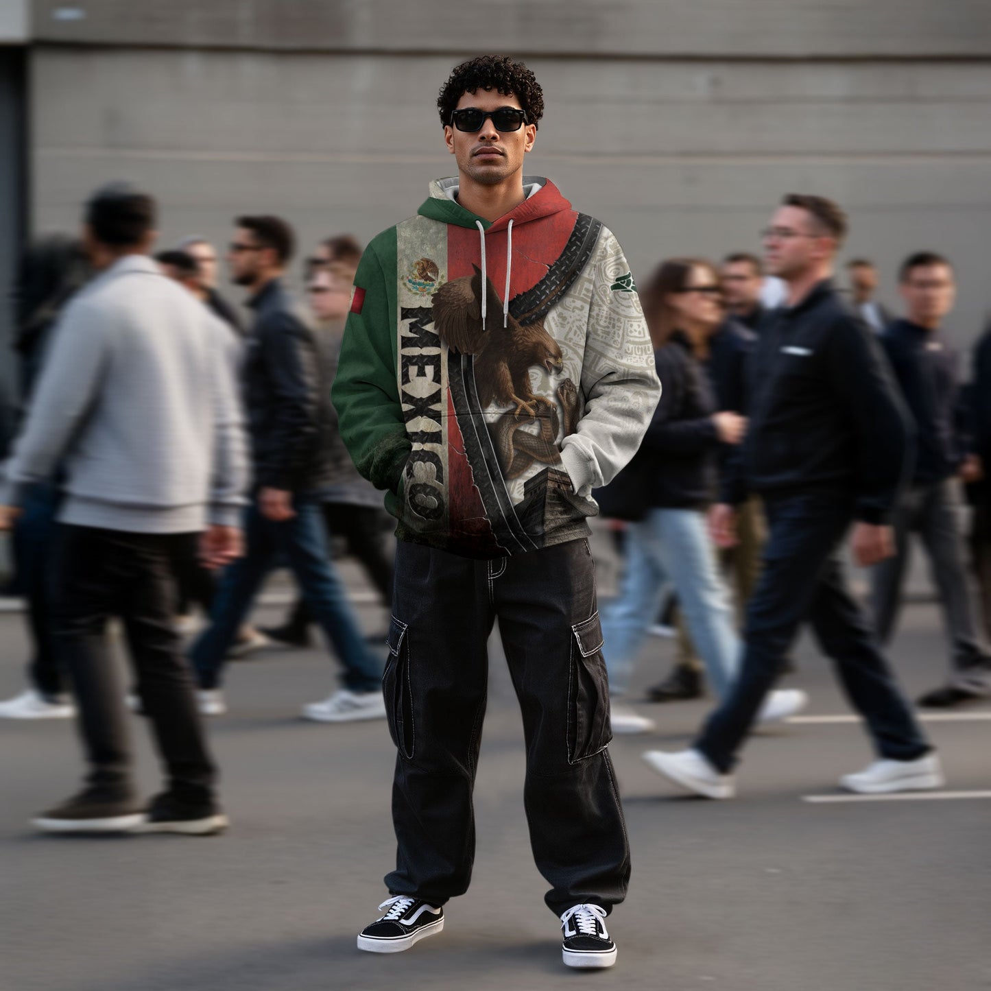 Mexican Aztec Eagle Snake National Flag Heritage Cultural Mens Hoodie