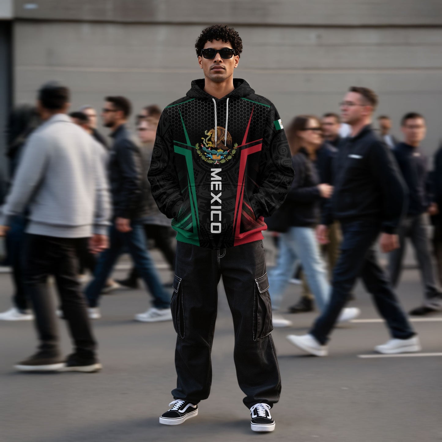 Mexican Black Green Red Flag Eagle Aztec Hexagon Mens Sudadera De Mexico Hoodie