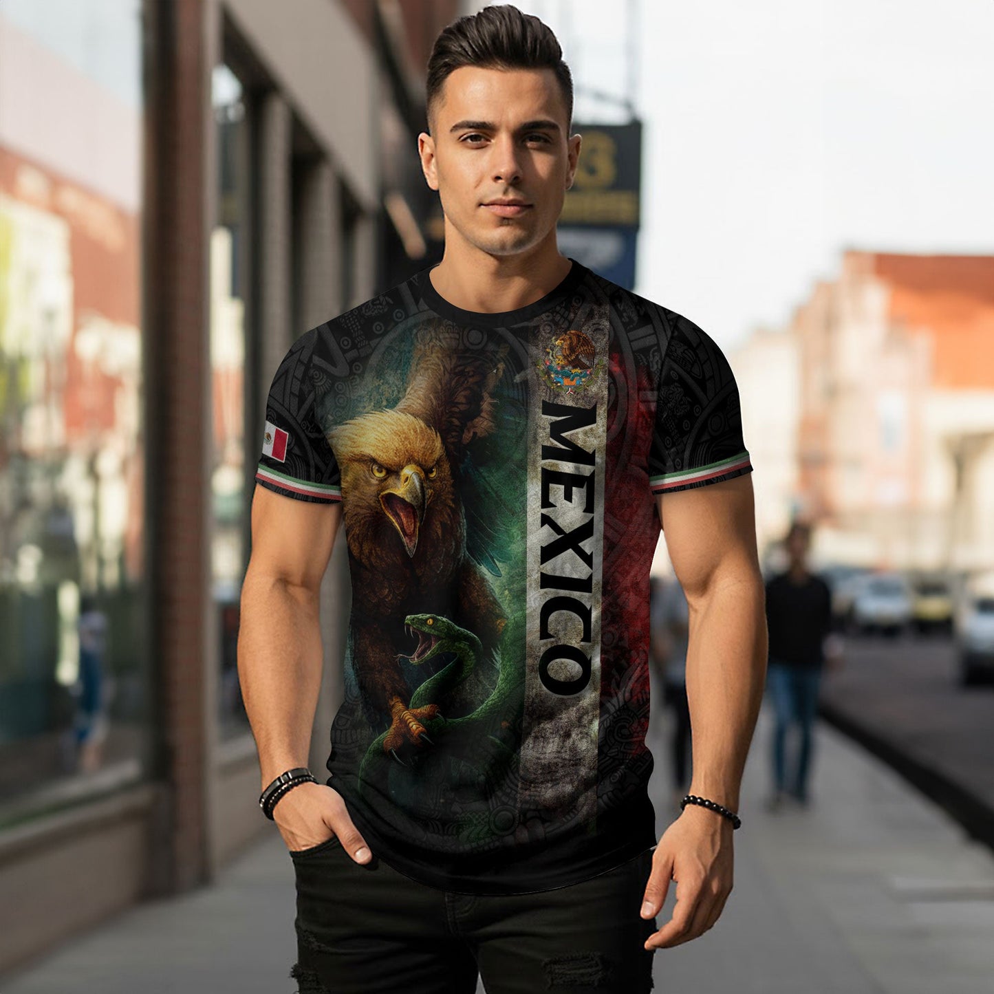 Mexico Flag Vibrant Eagle Serpent Vertical Stripe Heritage Pride Style Shirt