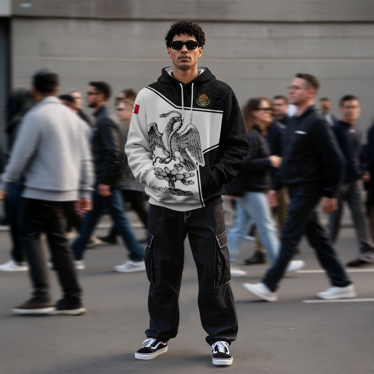 Mexico Aztec Culture White Black Eagle Heritage Men Hoodie