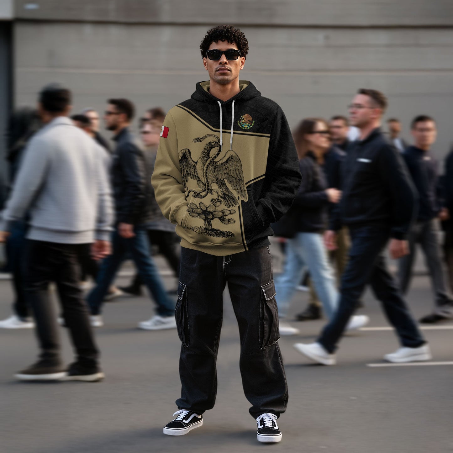 Mexico Spirit Gold Black Warrior Pride Aztec Graphic Hoodie