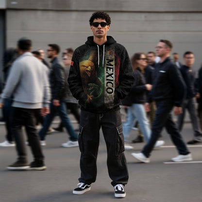 Mexican Black Eagle Snake Aztec National Flag Heritage Mens Sudadera Hoodie