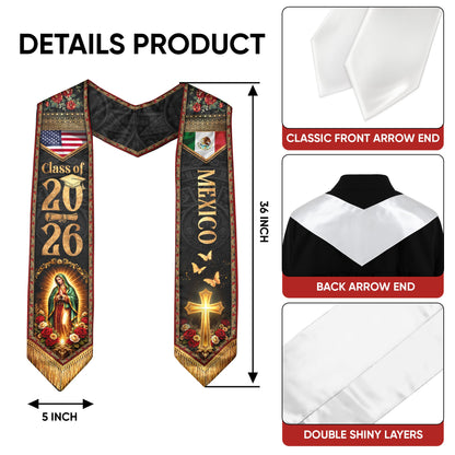 Virgen de Guadalupe Mexican American Graduation Stole Class of 2026 Sash