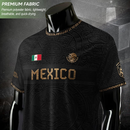 Mexico Heritage Black Bronze Vintage Athletic Aztec Calendar Soccer Jersey