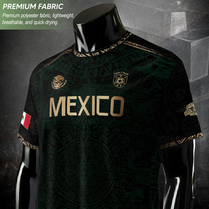 Mexico Heritage Dark Green Gold Vintage Athletic Aztec Calendar Soccer Jersey