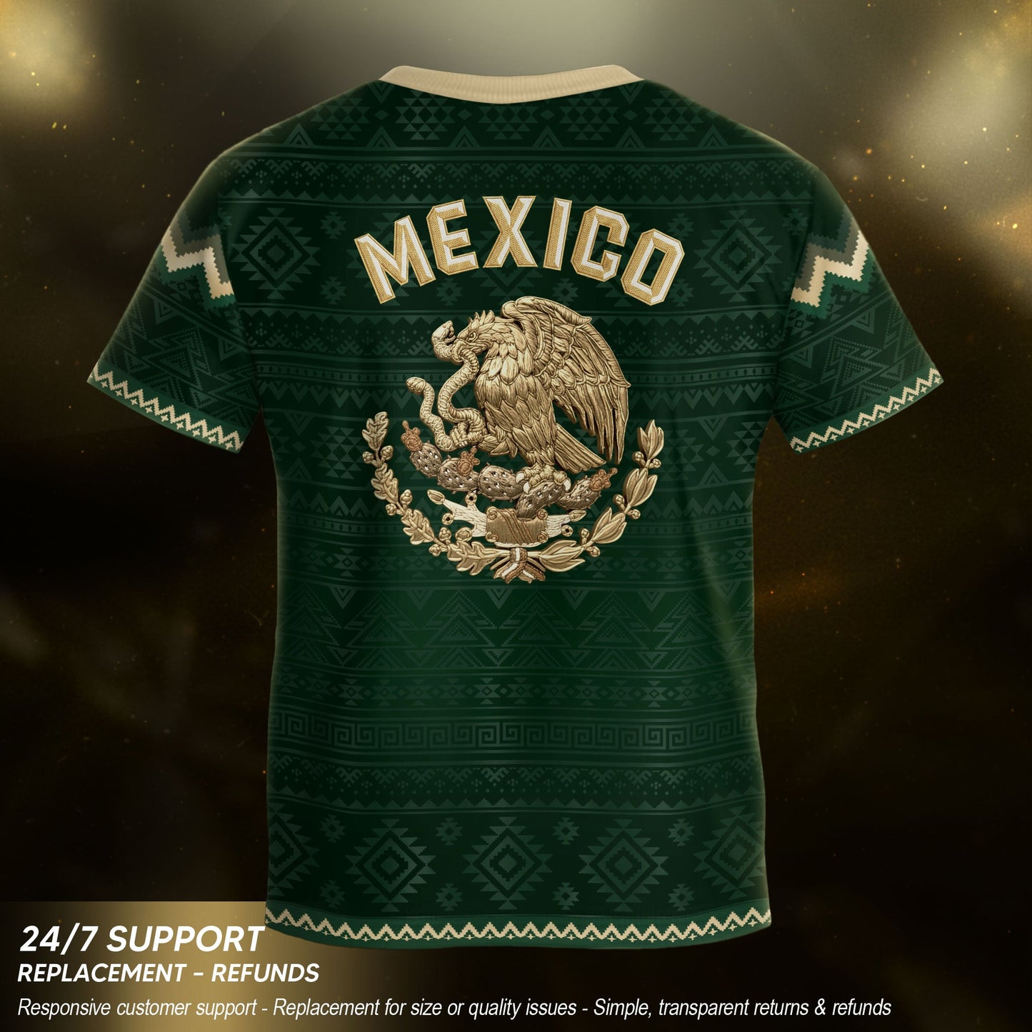 Mexico Soccer Jersey Kids Set Green Gold Aztec Calendar Youth Football Shirt Shorts
