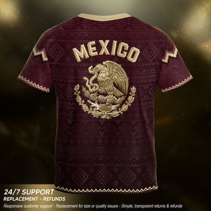 Mexico Soccer Jersey Kids Shorts Set Maroon Aztec Culture Youth Football Outfit Kit